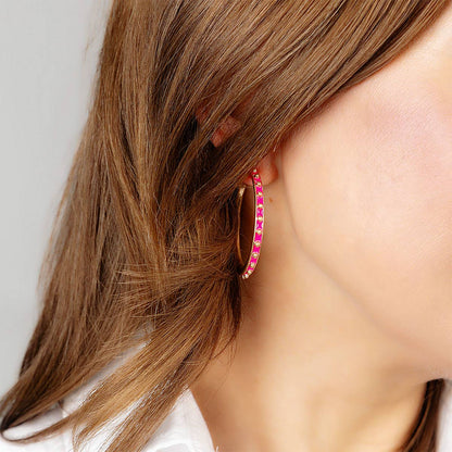 Enamel Studded Metal Hoop Earrings: Black