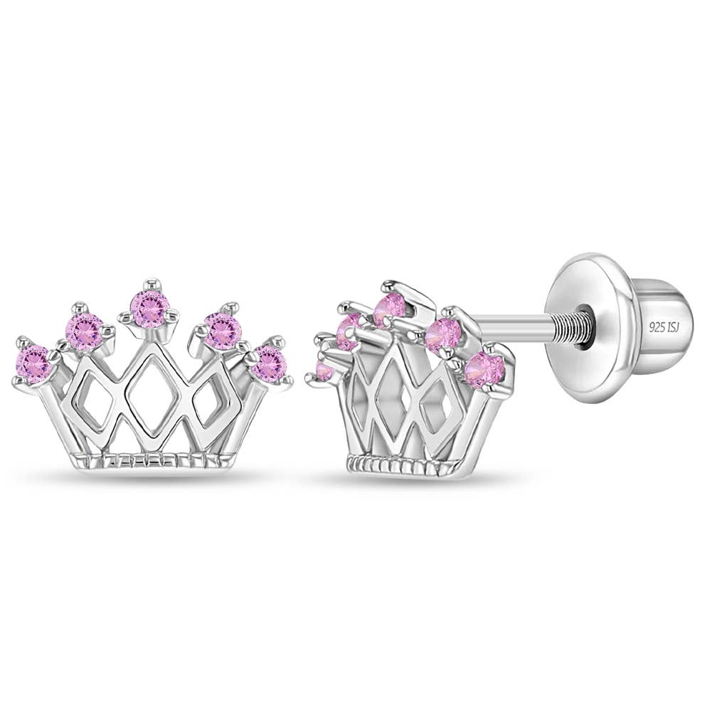 5 Point Clear Crown Sterling Silver Earrings