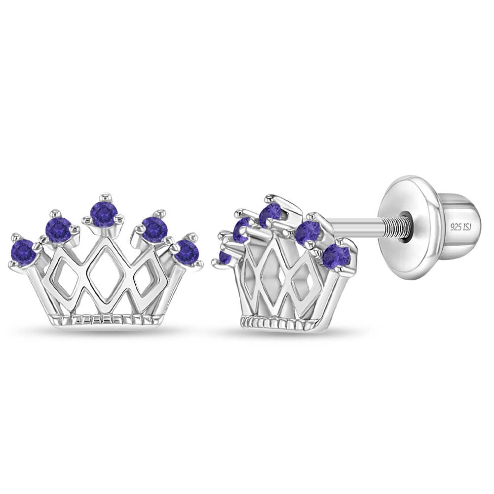 5 Point Clear Crown Sterling Silver Earrings