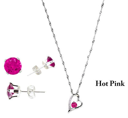 Crystal Necklace & Earring Set: Pink