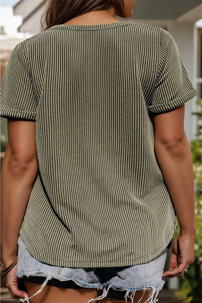 Corded V Neck Patch Pocket Tee