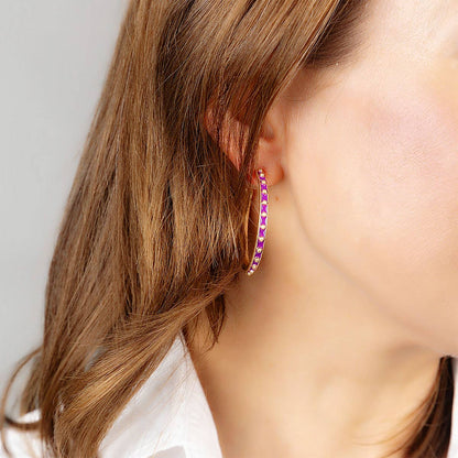 Enamel Studded Metal Hoop Earrings: Green