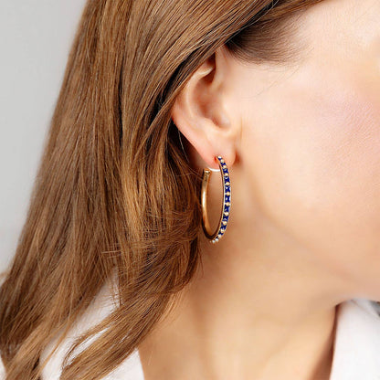 Enamel Studded Metal Hoop Earrings: Black