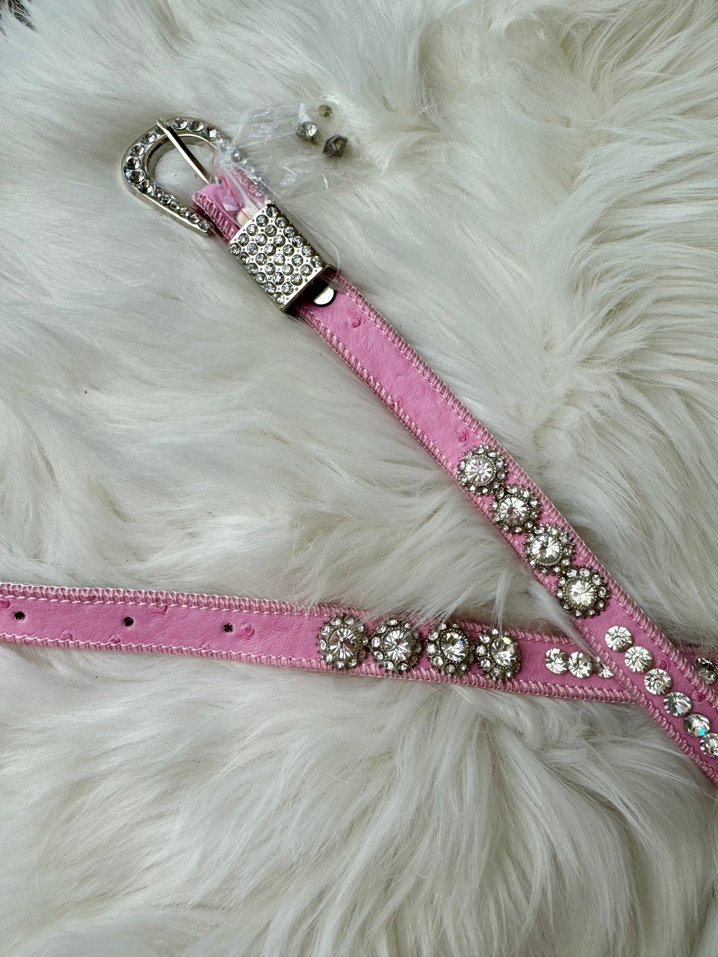 Pink Skinny Bling Vegan Leather Belt