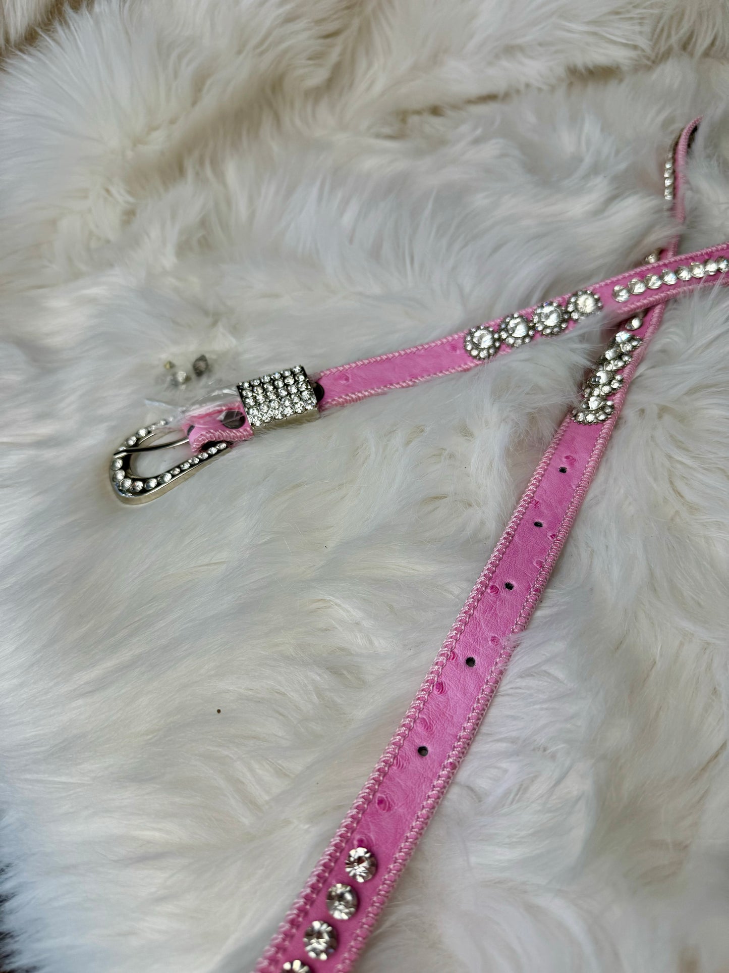 Pink Skinny Bling Vegan Leather Belt