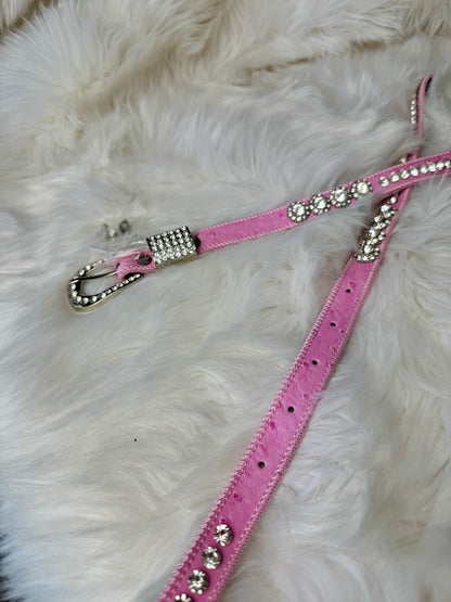 Pink Skinny Bling Vegan Leather Belt