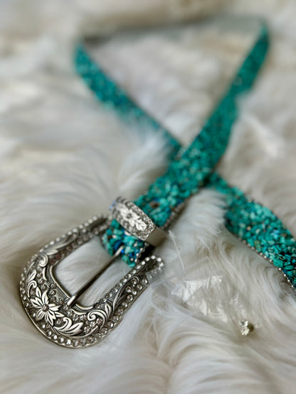 Turquoise Stone Bling Leather Belt