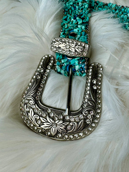 Turquoise Stone Bling Leather Belt