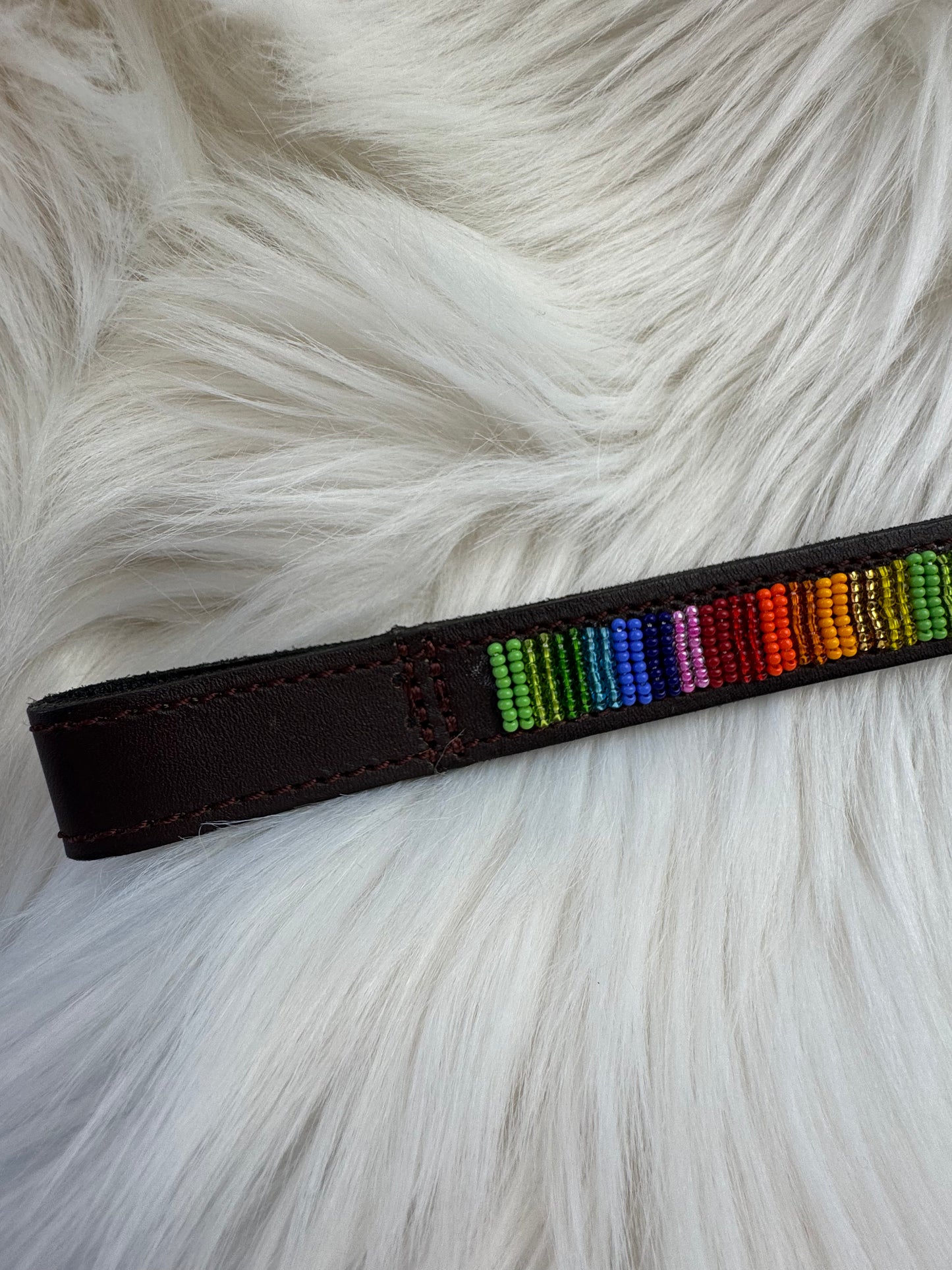 “Spectra” Beaded Browband - Dark Chocolate Brown