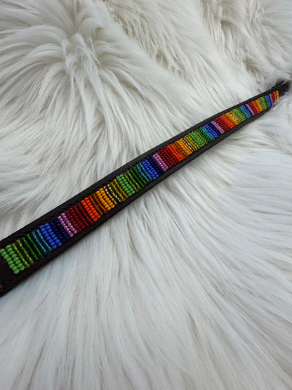 “Spectra” Beaded Browband - Dark Chocolate Brown