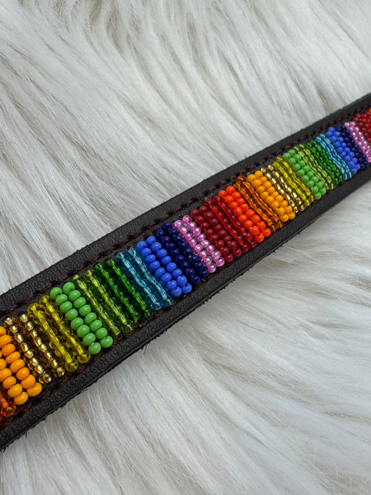 “Spectra” Beaded Browband - Dark Chocolate Brown