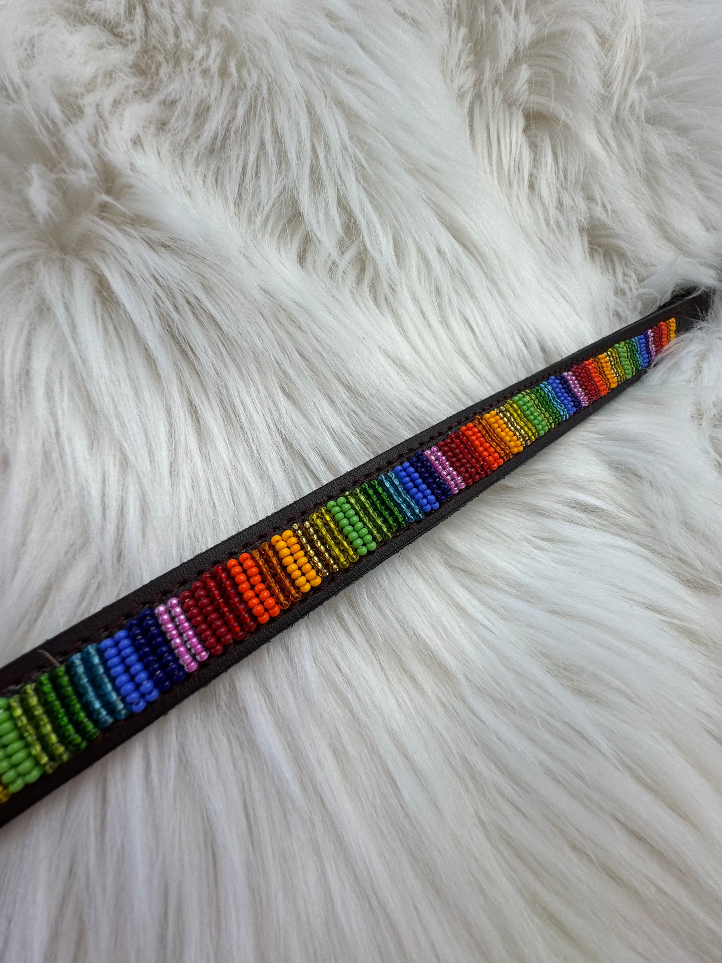 “Spectra” Beaded Browband - Dark Chocolate Brown