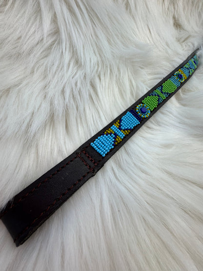 “Peacock” Beaded Browband - Dark Chocolate Brown