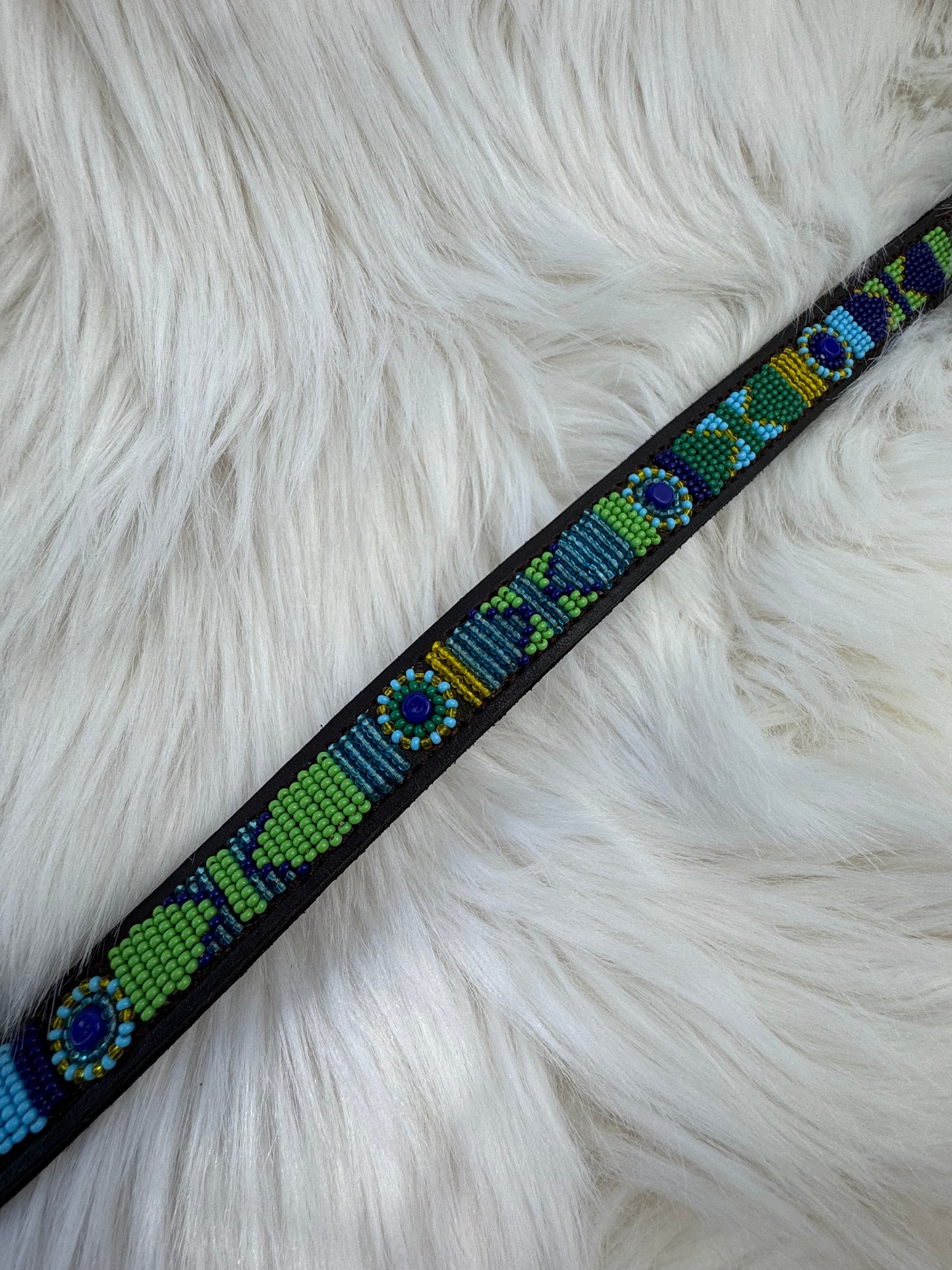 “Peacock” Beaded Browband - Dark Chocolate Brown