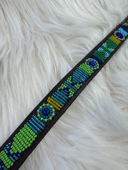 “Peacock” Beaded Browband - Dark Chocolate Brown