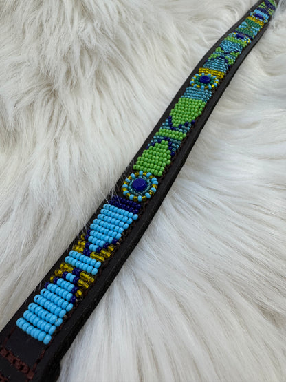 “Peacock” Beaded Browband - Dark Chocolate Brown