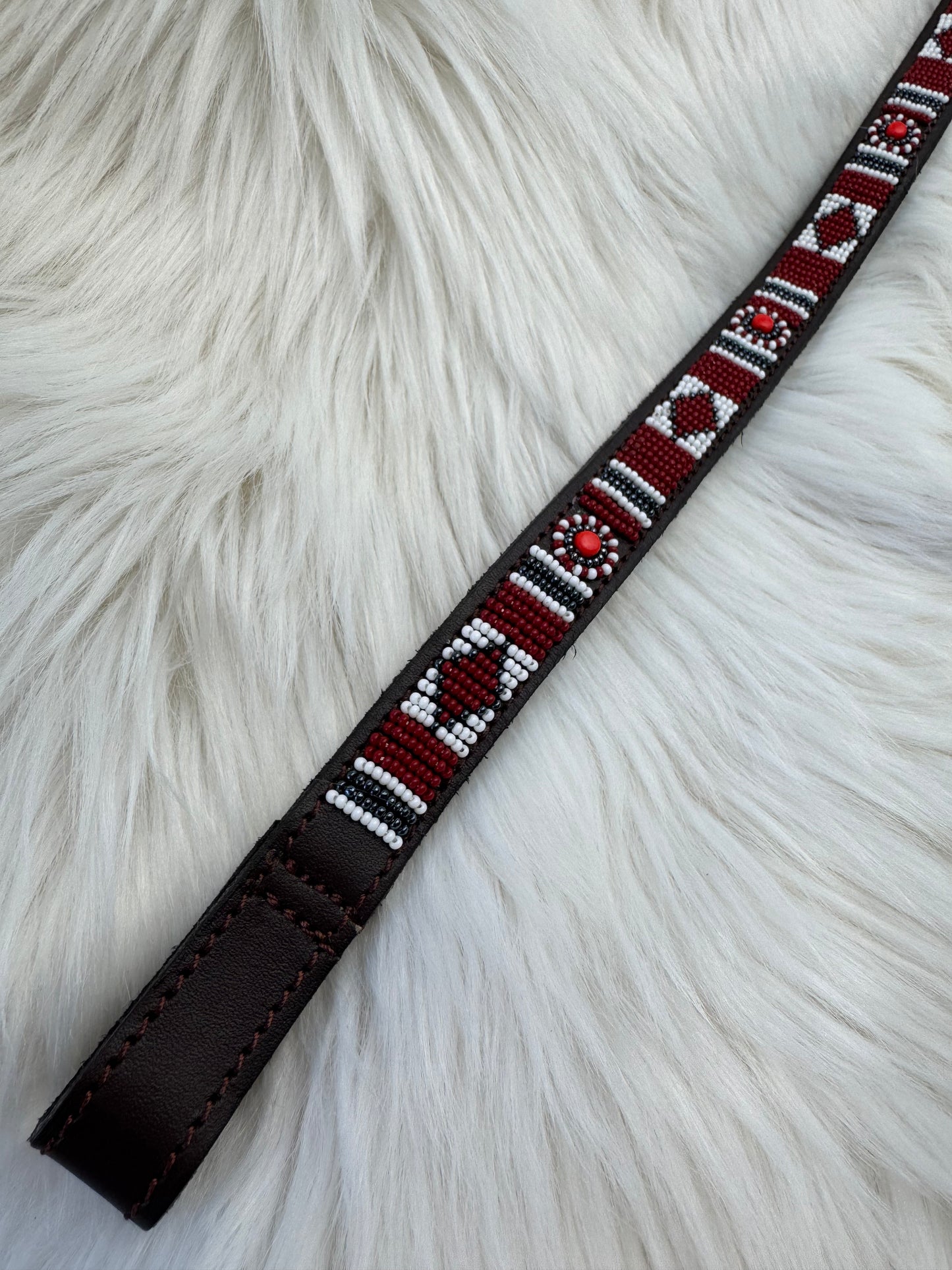 “Red Hot” Beaded Browband - Dark Chocolate Brown