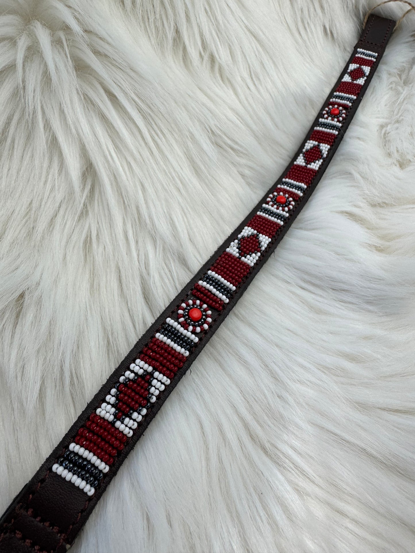 “Red Hot” Beaded Browband - Dark Chocolate Brown