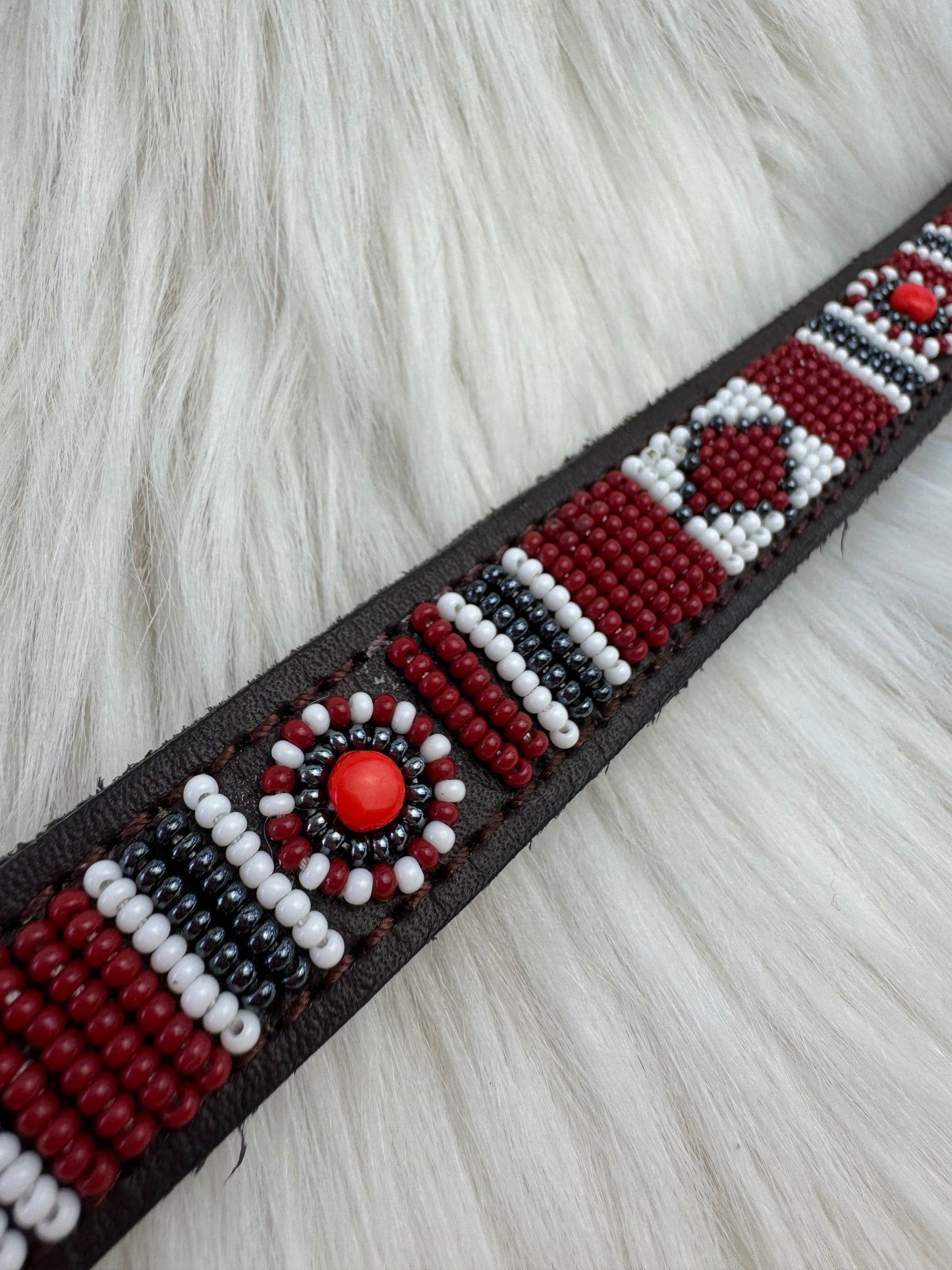 “Red Hot” Beaded Browband - Dark Chocolate Brown