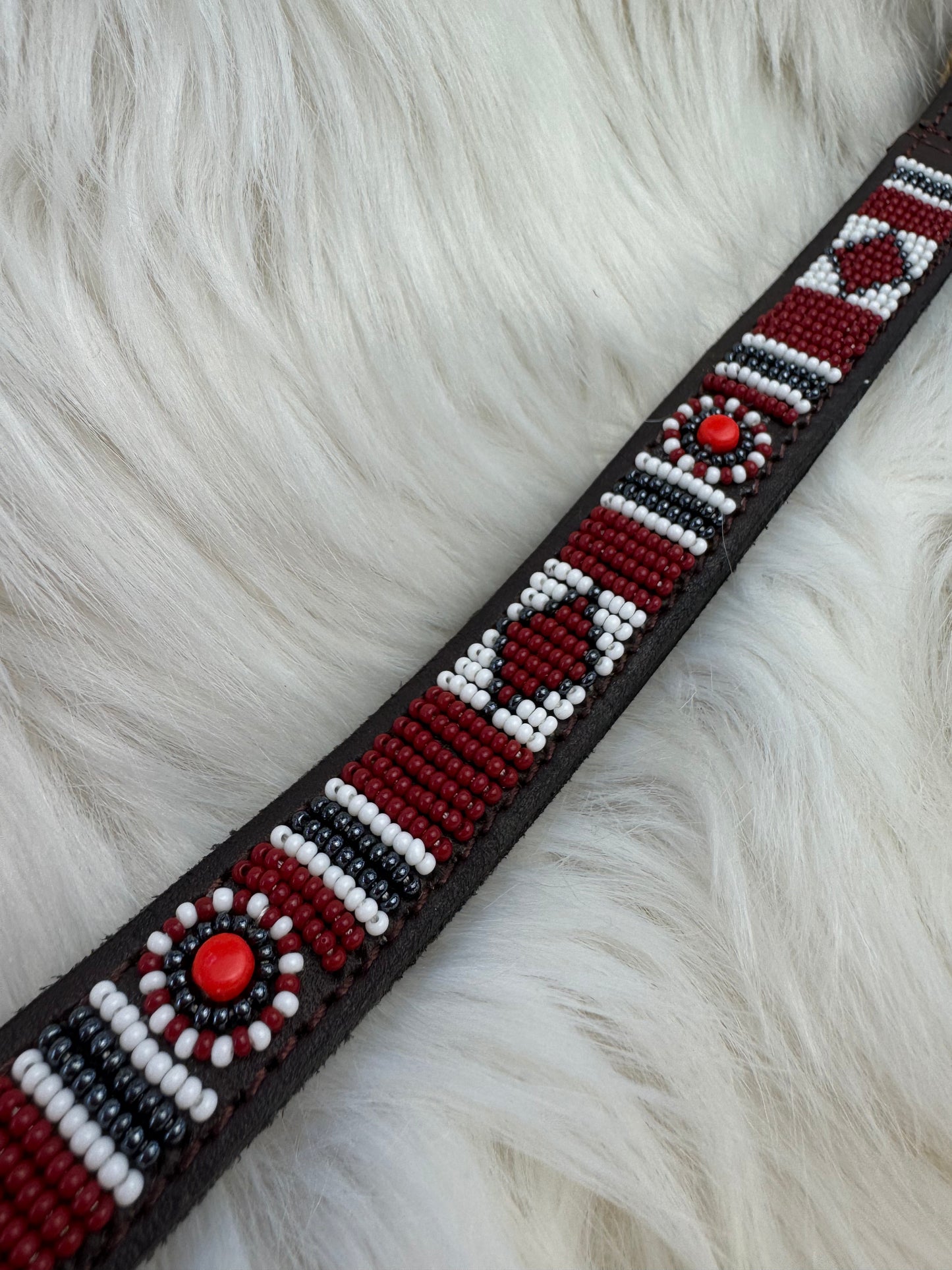 “Red Hot” Beaded Browband - Dark Chocolate Brown