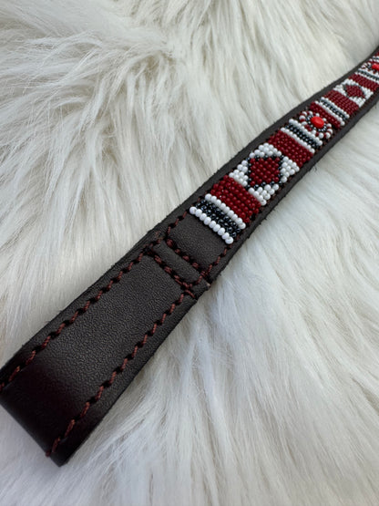 “Red Hot” Beaded Browband - Dark Chocolate Brown