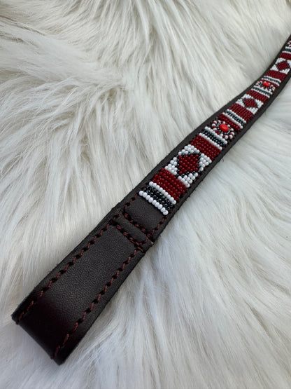 “Red Hot” Beaded Browband - Dark Chocolate Brown