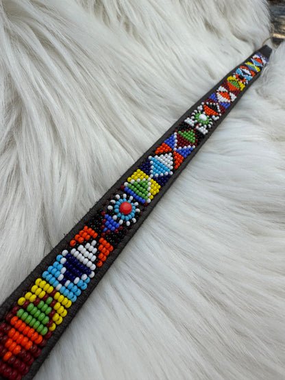 “Tapestry” Beaded Browband - Dark Chocolate Brown