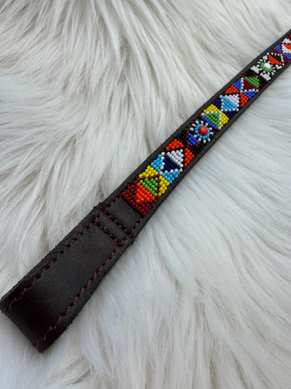 “Tapestry” Beaded Browband - Dark Chocolate Brown