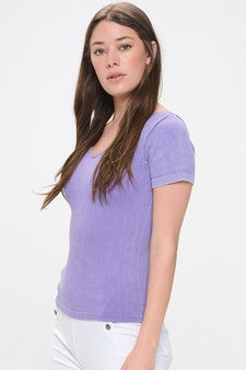 Lavender Reversible Short Sleeved Stonewashed Ribbed Top