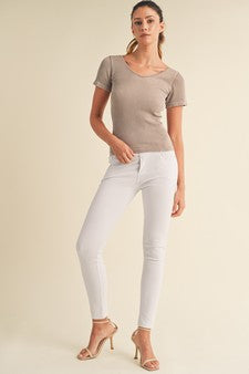 Lt. Mocha Reversible Short Sleeved Stonewashed Ribbed Top