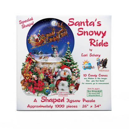 Santa's Snowy Ride Snow Globe-Shaped Puzzle - 1000pcs