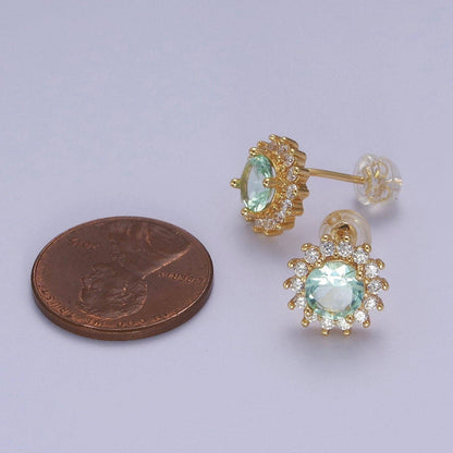 Aquamarine Halo Stud Earrings