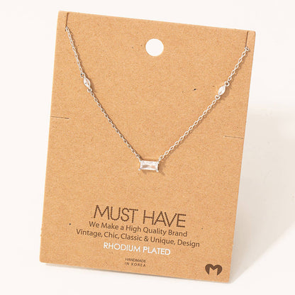 Dainty Rectangle Crystal Pendant Necklace: G