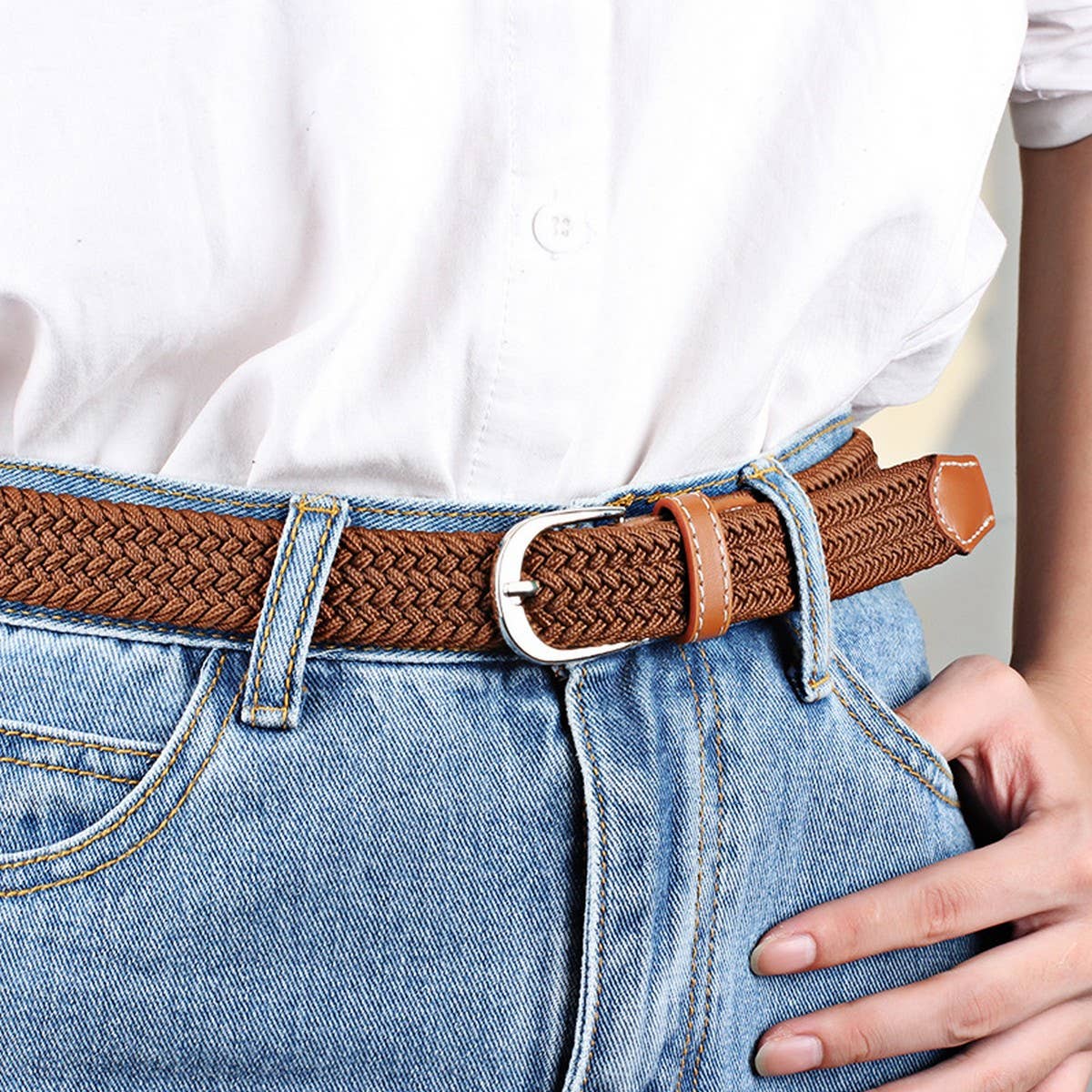 Woven Canvas Elastic Belt - Black