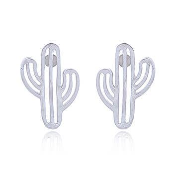 Cactus Stud Earrings, Sterling Silver