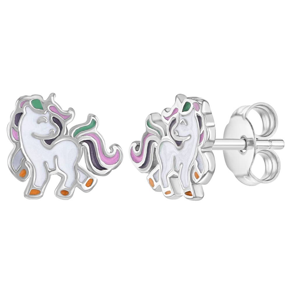 Fancy Galloping Unicorn Girl's Sterling Silver Jewelry Set