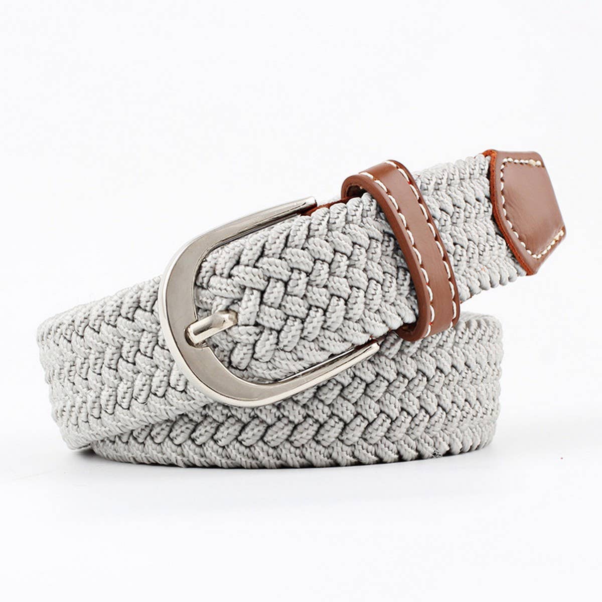 Woven Canvas Elastic Belt - Coffee