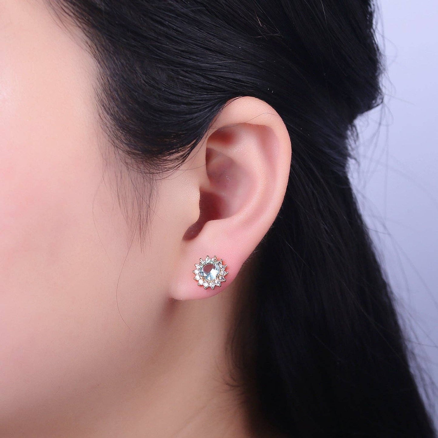 Aquamarine Halo Stud Earrings