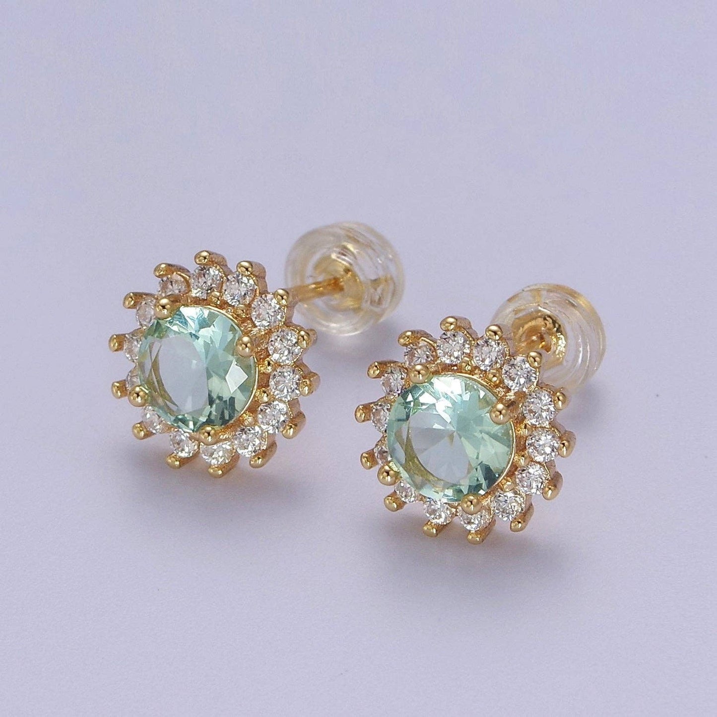 Aquamarine Halo Stud Earrings