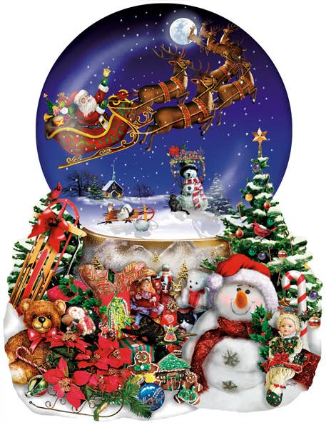 Santa's Snowy Ride Snow Globe-Shaped Puzzle - 1000pcs