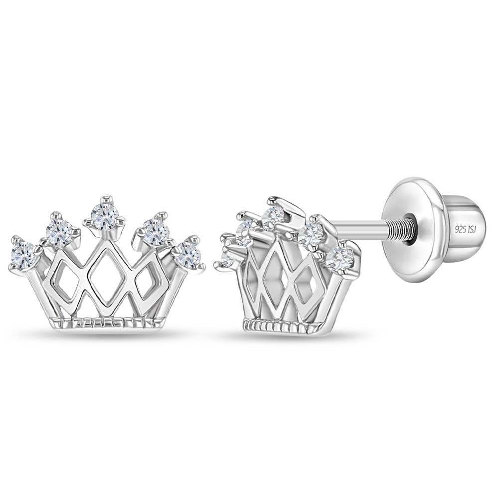 5 Point Clear Crown Sterling Silver Earrings