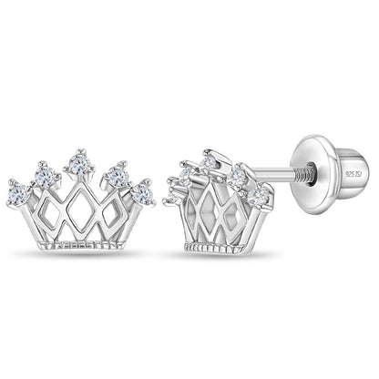 5 Point Clear Crown Sterling Silver Earrings