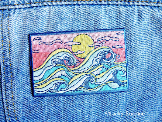 Ocean Waves, Ocean Sunset Embroidered Patch