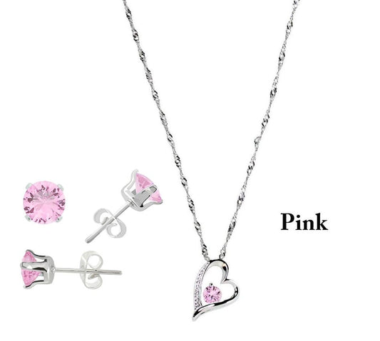 Crystal Necklace & Earring Set: Pink