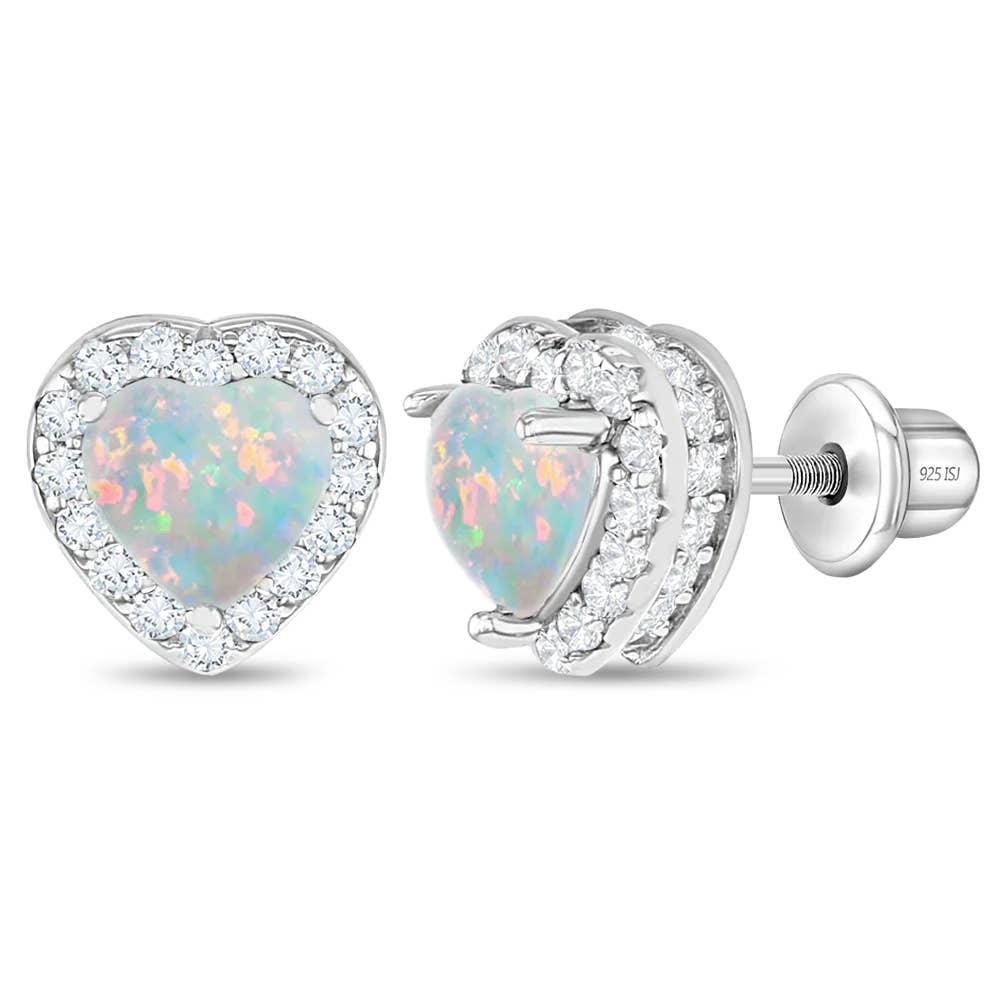 Opal Heart Sterling Silver Earrings