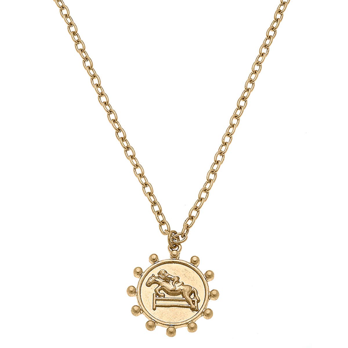 Equestrian Pendant Necklace in Worn Gold