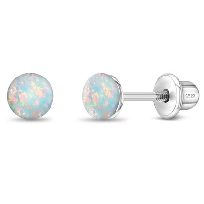 Opal Button 4mm Sterling Silver Earrings