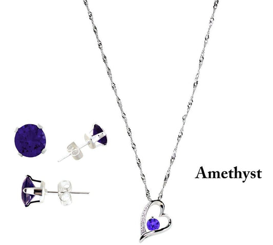 Crystal Necklace & Earring Set: Amethyst